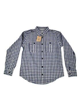 NWT Lands End Blue & White Chambray Check Long Sleeve Button Shirt Boys Size M